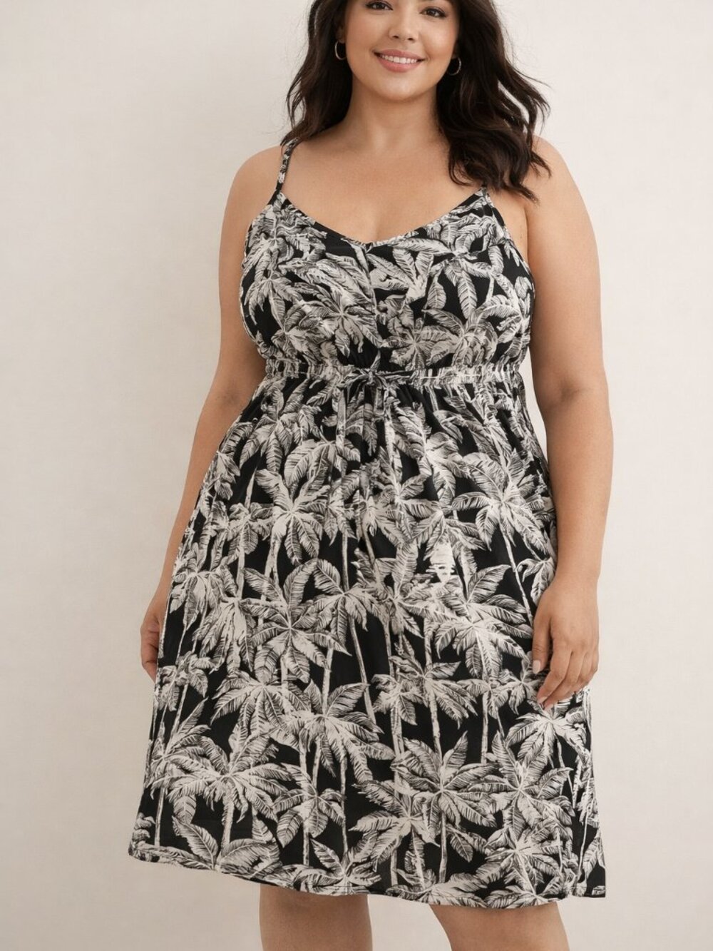Torrid Women’s Tropical Palm Print Dress Size 0 Black White Sleeveless